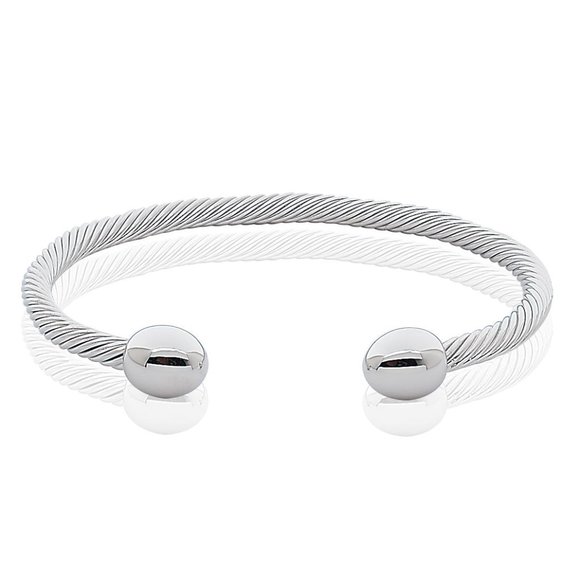 Silver Tone Magnetic Traditional Ball Bracelet Energy Cuff Bangle - Picture 1 of 1